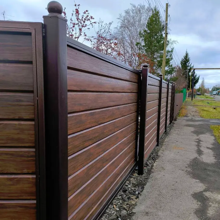 Фото 9 забор из металлосадинга Евро-Брус Античное Дерево 3D Принтек