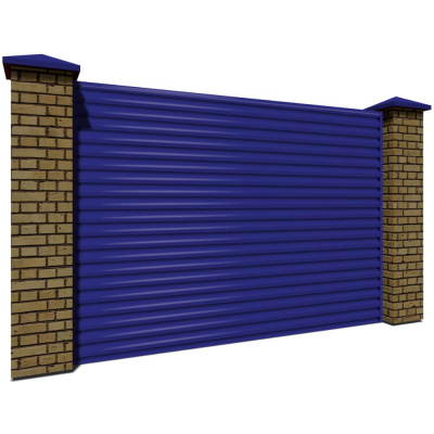 Секция забора жалюзи из ламелей еврожалюзи RAL5002 Синий Ультрамарин с кирпичными столбами