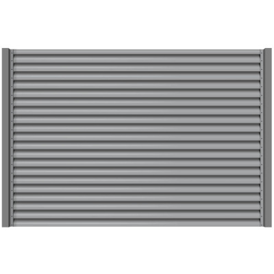 Секция забора жалюзи из ламелей еврожалюзи RAL7004 Серый с металлическими столбами анфас