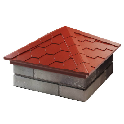 Колпак на столб забора EVEREST Красный 1,5х1,5 кирпича Черепица размер под посадку 390х390мм фото 2