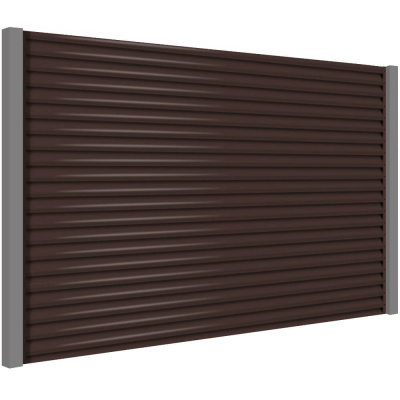 Секция забора жалюзи из ламелей еврожалюзи RAL8017 Коричневый Шоколад с металлическими столбами